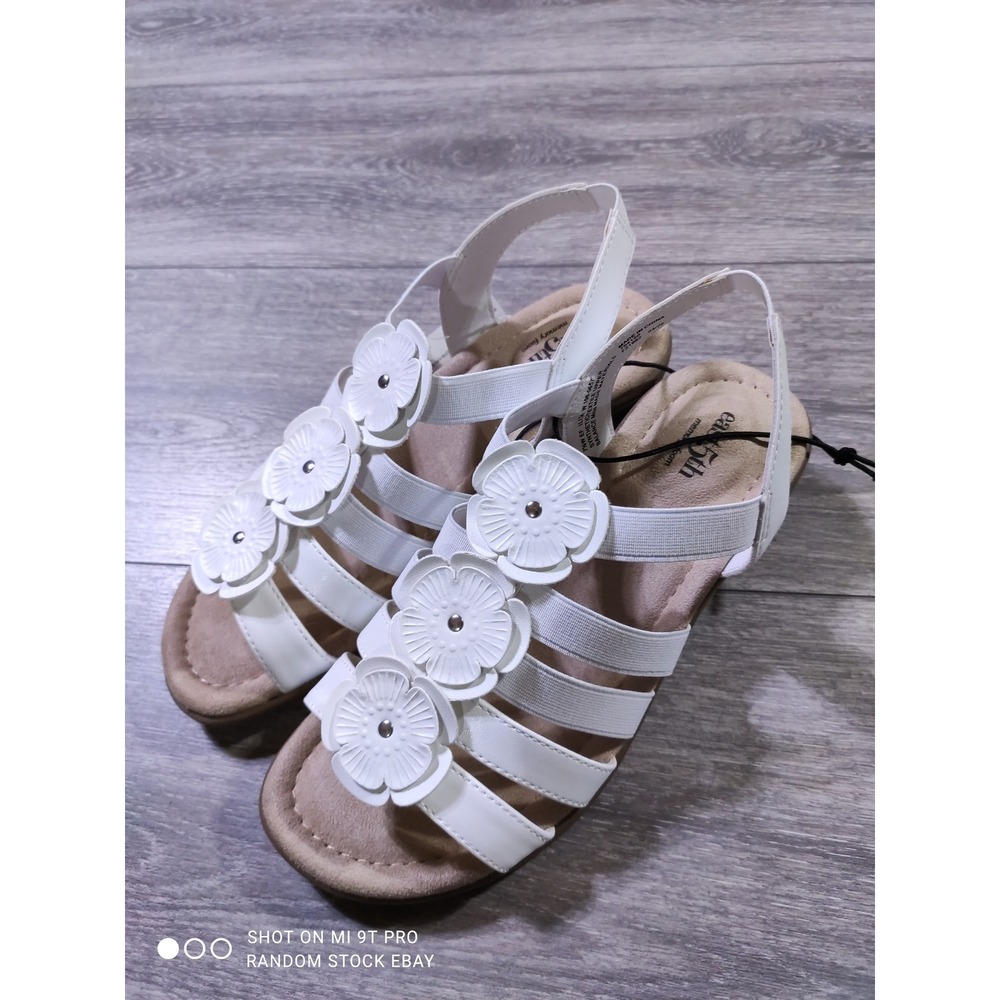 East 5th Ilita White Floral Wedge Sandals Womens 7.5W Memory Foam Strappy Shoes